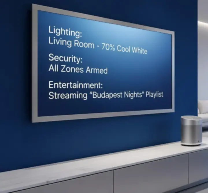 Okosotthon vezérlőfelület modern digitális kijelzőn