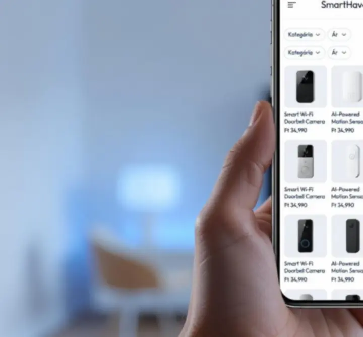 Okos otthon biztonsági termékek böngészése mobiltelefonon