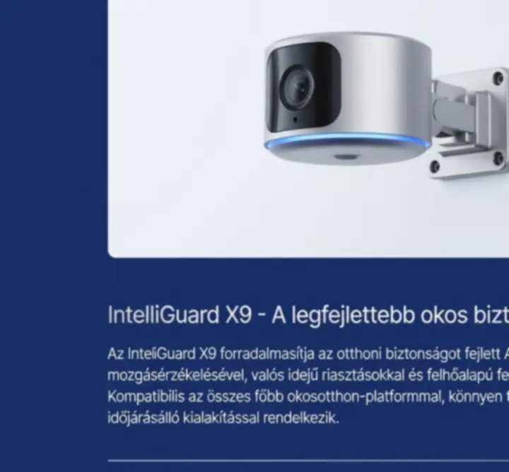 Részletes okos otthon biztonsági termékoldal műszaki adatokkal